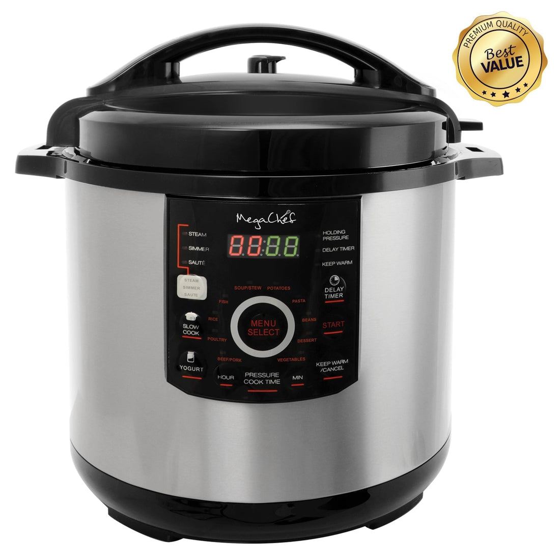 Megachef 12 Quart Steel Digital Pressure Cooker with 15 Presets and Glass Lid - KitchenCraftedGoods