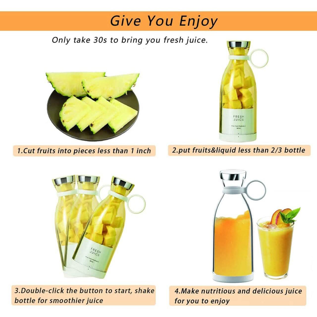 Portable Blender Bottle Electric Juicer - KitchenCraftedGoods
