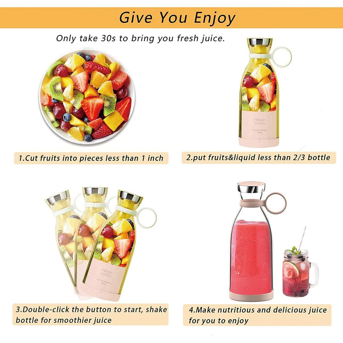 Portable Blender Bottle Electric Juicer - KitchenCraftedGoods