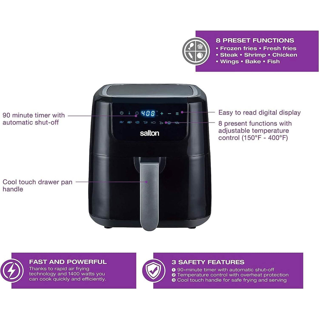 Salton Digital Air Fryer XL 5L - KitchenCraftedGoods