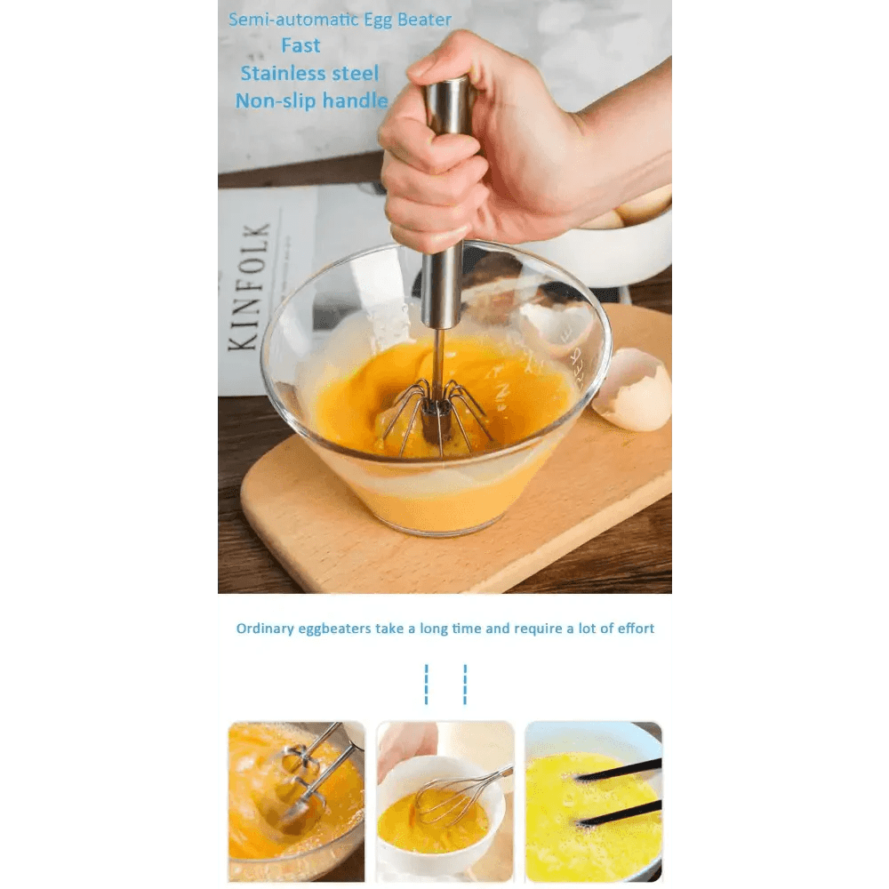Semi - Automatic Stainless Steel Egg Beater Manual Whisk - KitchenCraftedGoods