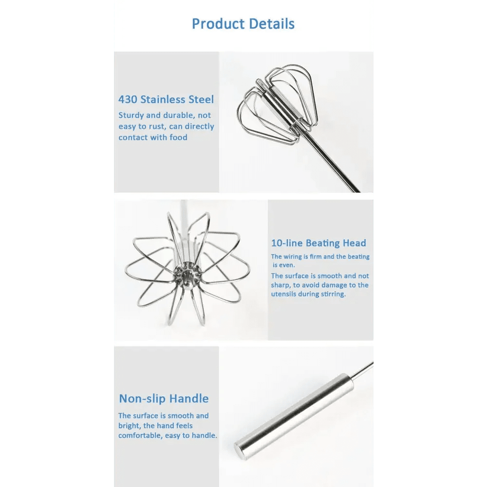 Semi - Automatic Stainless Steel Egg Beater Manual Whisk - KitchenCraftedGoods