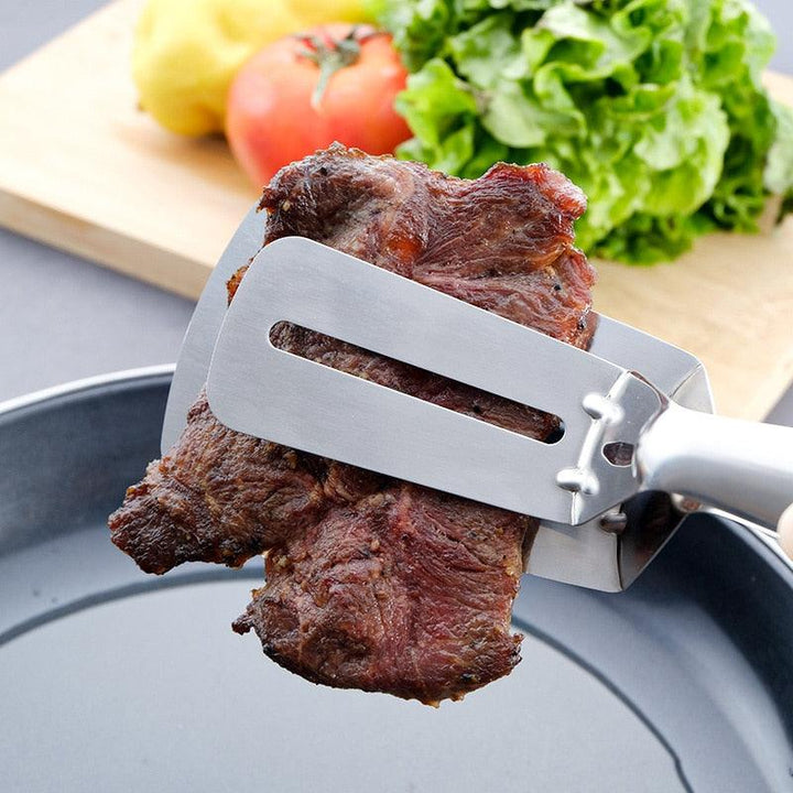 Multifunctional Stainless Steel Kitchen Tongs & Spatula
