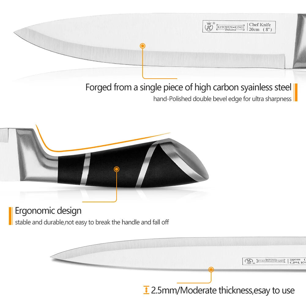 Stainless Steel Kitchen Knife Set with Sharpener – Non - Stick Coated Chef Knives for Slicing, Dicing & Chopping - KitchenCraftedGoods