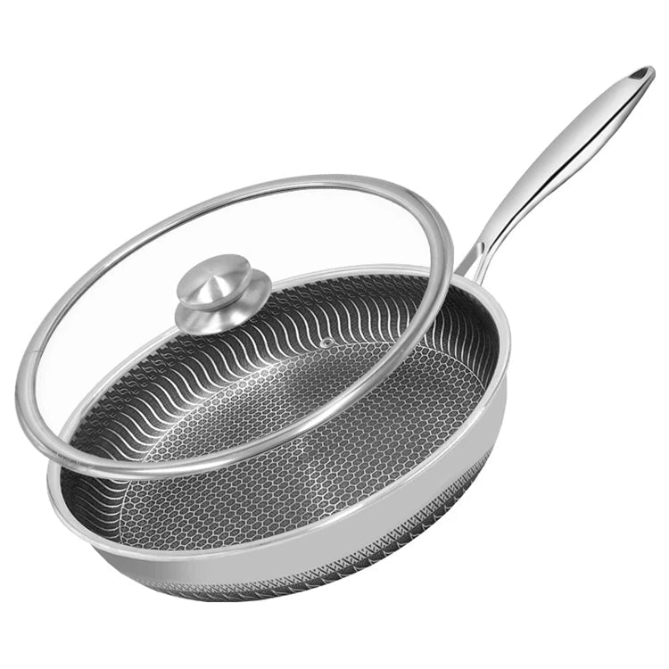 Stainless Steel Nonstick Frying Pan with Lid – Honeycomb Skillet - KitchenCraftedGoods
