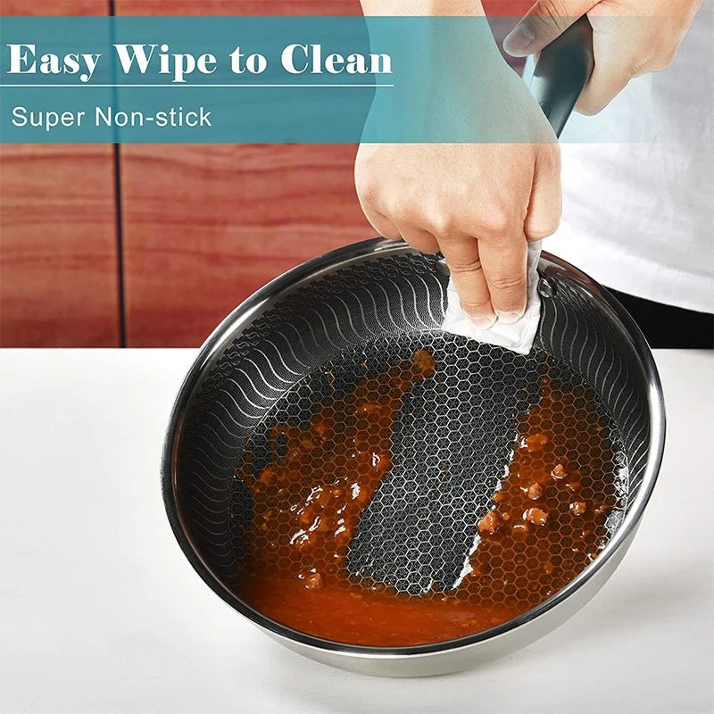 Stainless Steel Nonstick Frying Pan with Lid – Honeycomb Skillet - KitchenCraftedGoods