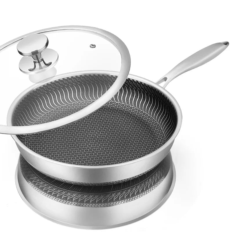Stainless Steel Nonstick Frying Pan with Lid – Honeycomb Skillet - KitchenCraftedGoods