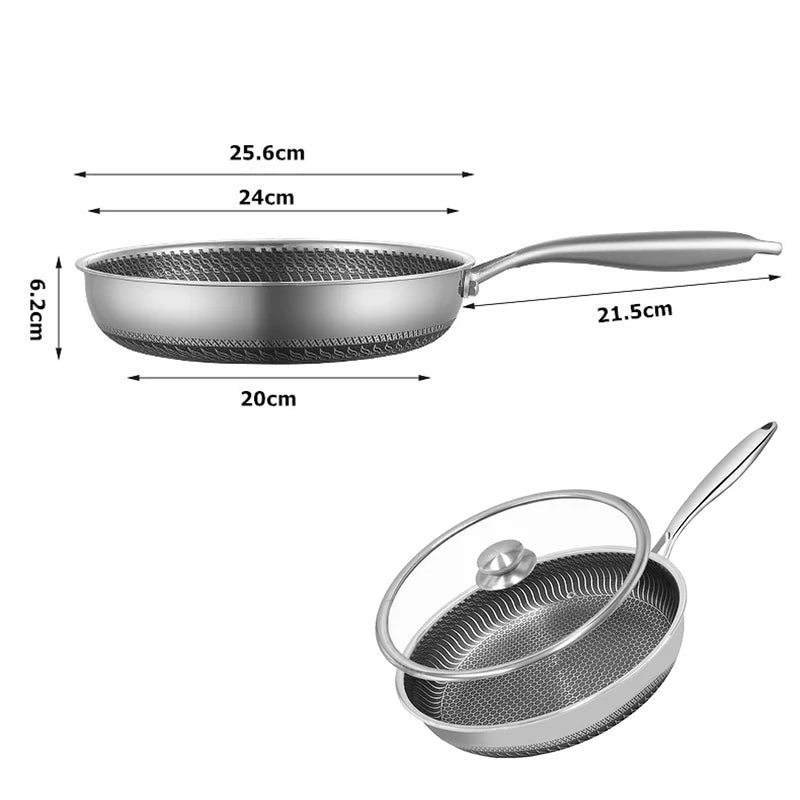 Stainless Steel Nonstick Frying Pan with Lid – Honeycomb Skillet - KitchenCraftedGoods