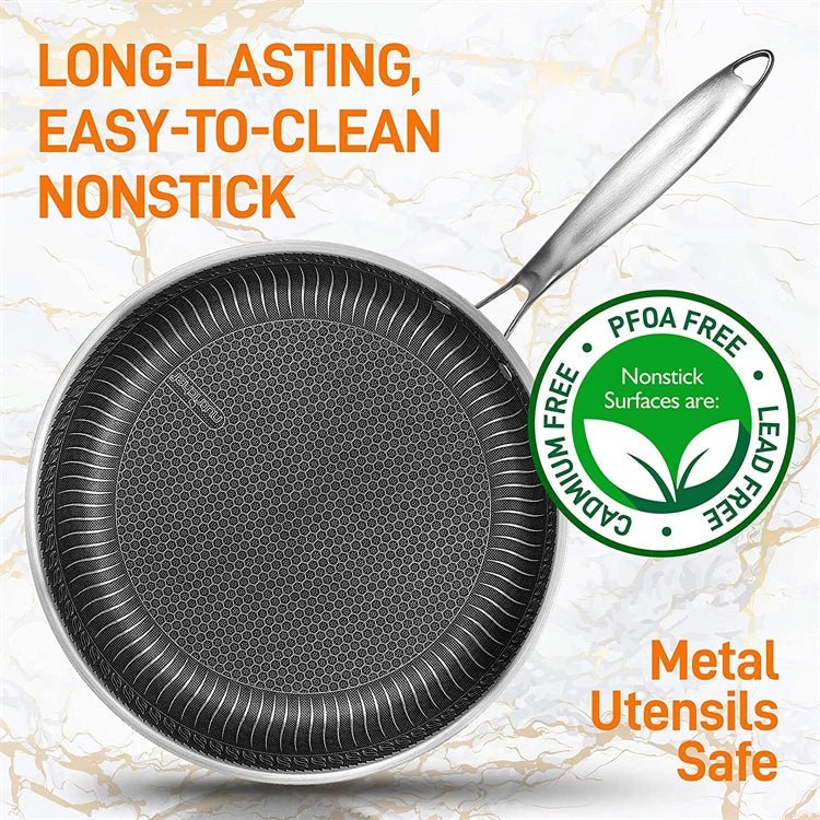 Stainless Steel Nonstick Frying Pan with Lid – Honeycomb Skillet - KitchenCraftedGoods