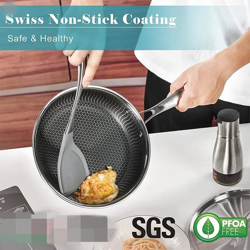 Stainless Steel Nonstick Frying Pan with Lid – Honeycomb Skillet - KitchenCraftedGoods