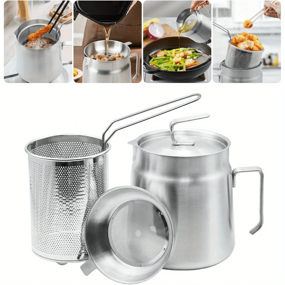 Stainless Steel Oil Filter Pot – Fine Mesh Strainer with Fry Basket - KitchenCraftedGoods