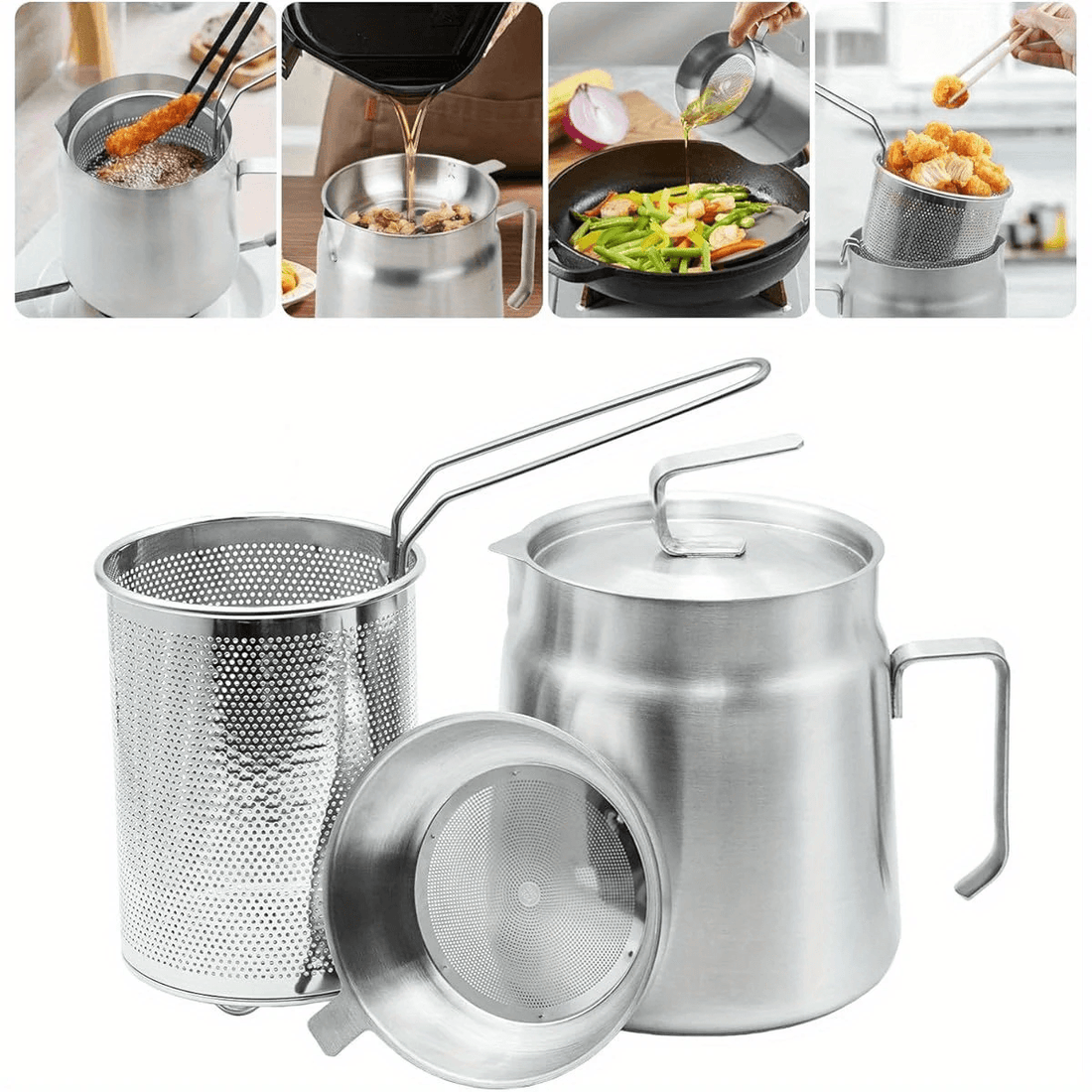 Stainless Steel Oil Filter Pot – Fine Mesh Strainer with Fry Basket - KitchenCraftedGoods