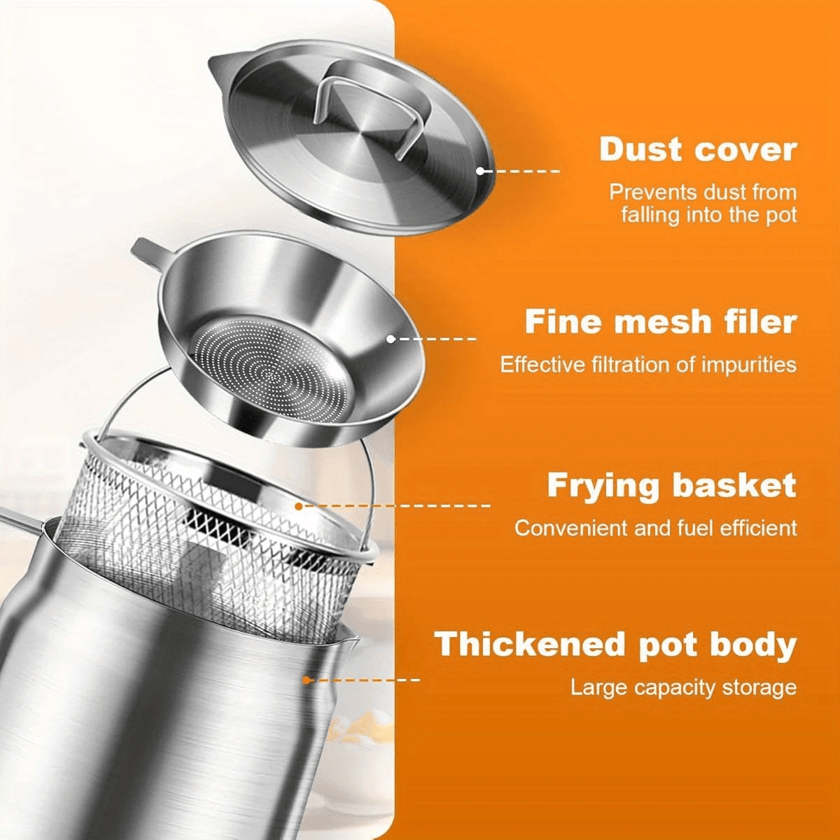 Stainless Steel Oil Filter Pot – Fine Mesh Strainer with Fry Basket - KitchenCraftedGoods