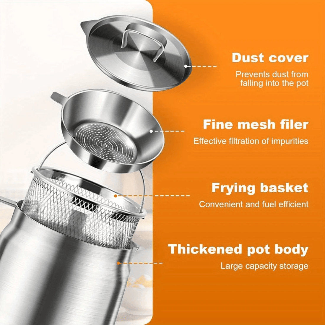 Stainless Steel Oil Filter Pot – Fine Mesh Strainer with Fry Basket - KitchenCraftedGoods