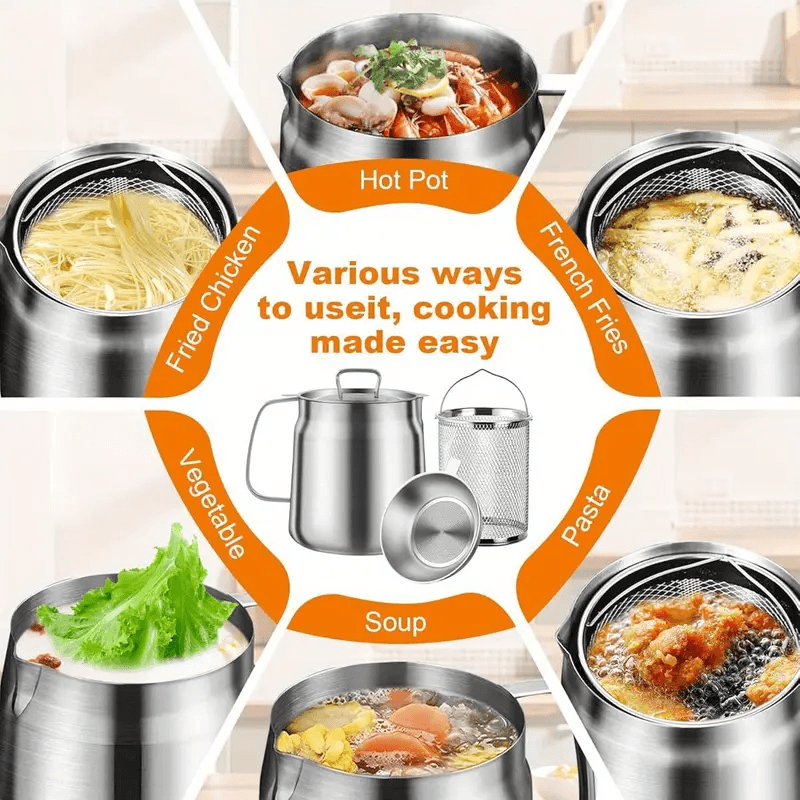Stainless Steel Oil Filter Pot – Fine Mesh Strainer with Fry Basket - KitchenCraftedGoods