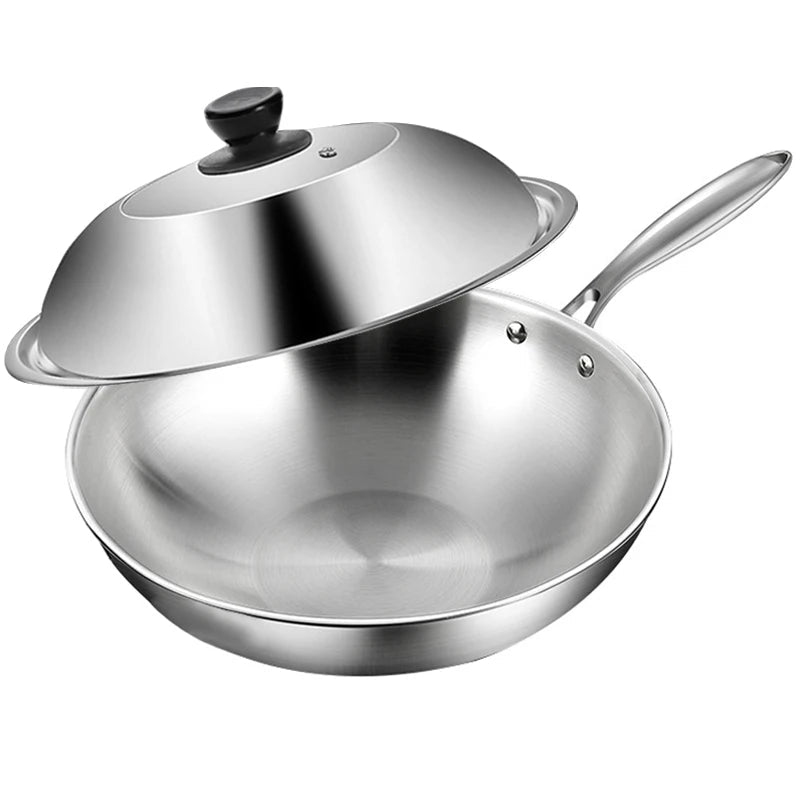 Tri - Ply Stainless Steel Wok Pan with Lid – Induction Compatible Stir - KitchenCraftedGoods
