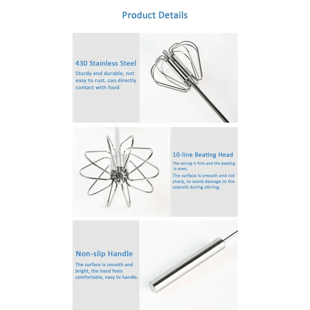 Semi-Automatic Stainless Steel Egg Beater Manual Whisk