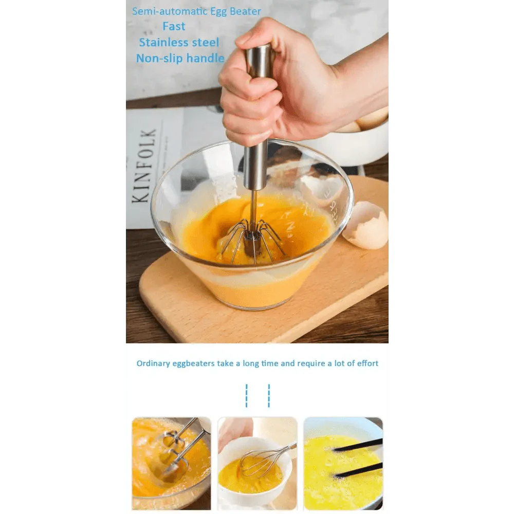 Semi-Automatic Stainless Steel Egg Beater Manual Whisk